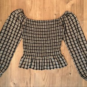 Cute Hollister Plaid Off-Shoulder Peasant Top